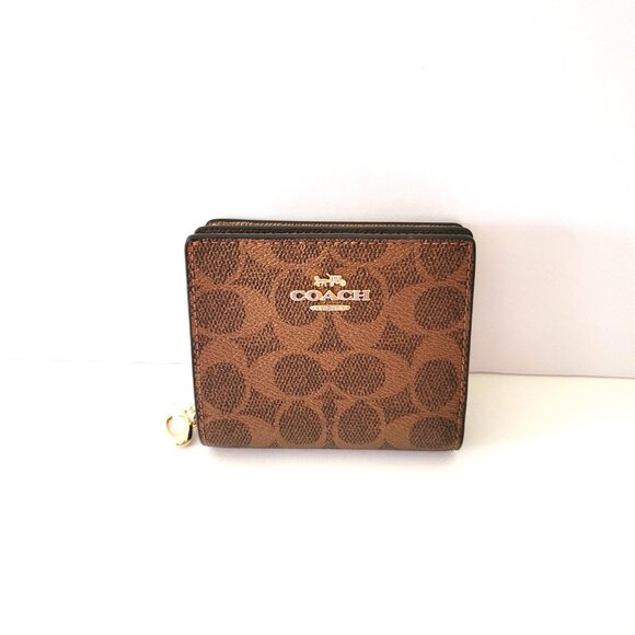 Coach CCL96 Snap Wallet Metallic Signature Small Clutch Brown Cooper - Picture 2 of 7